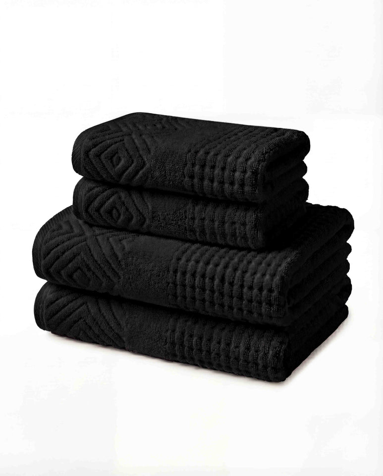 Texere 100% Organic Cotton Diamond Jacquard Towel Set - Black