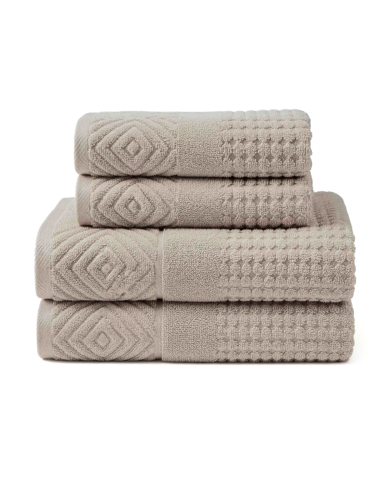 Texere 100% Organic Cotton Diamond Jacquard Towel Set - Oxford Tan