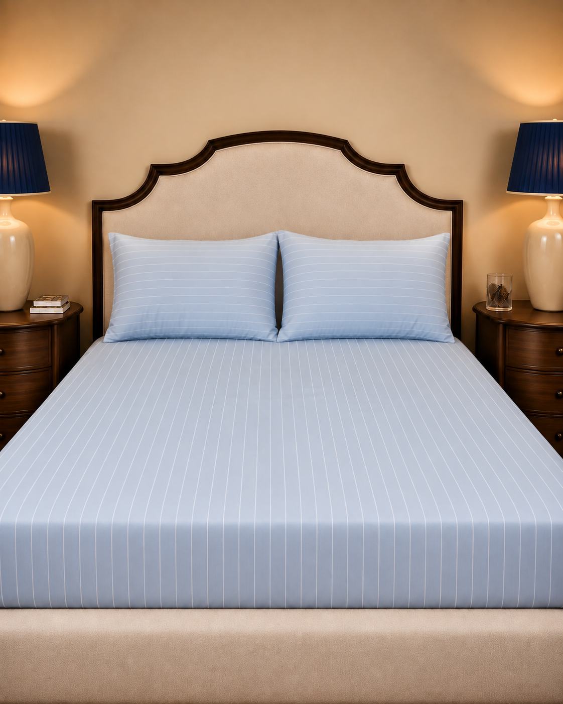 Luxury Reserve Cotton Bed Sheet Set T-300 Sateen Striped Collection | Warm Ivory