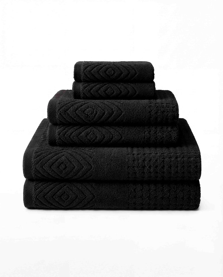 Texere 100% Organic Cotton Diamond Jacquard Towel Set - Black