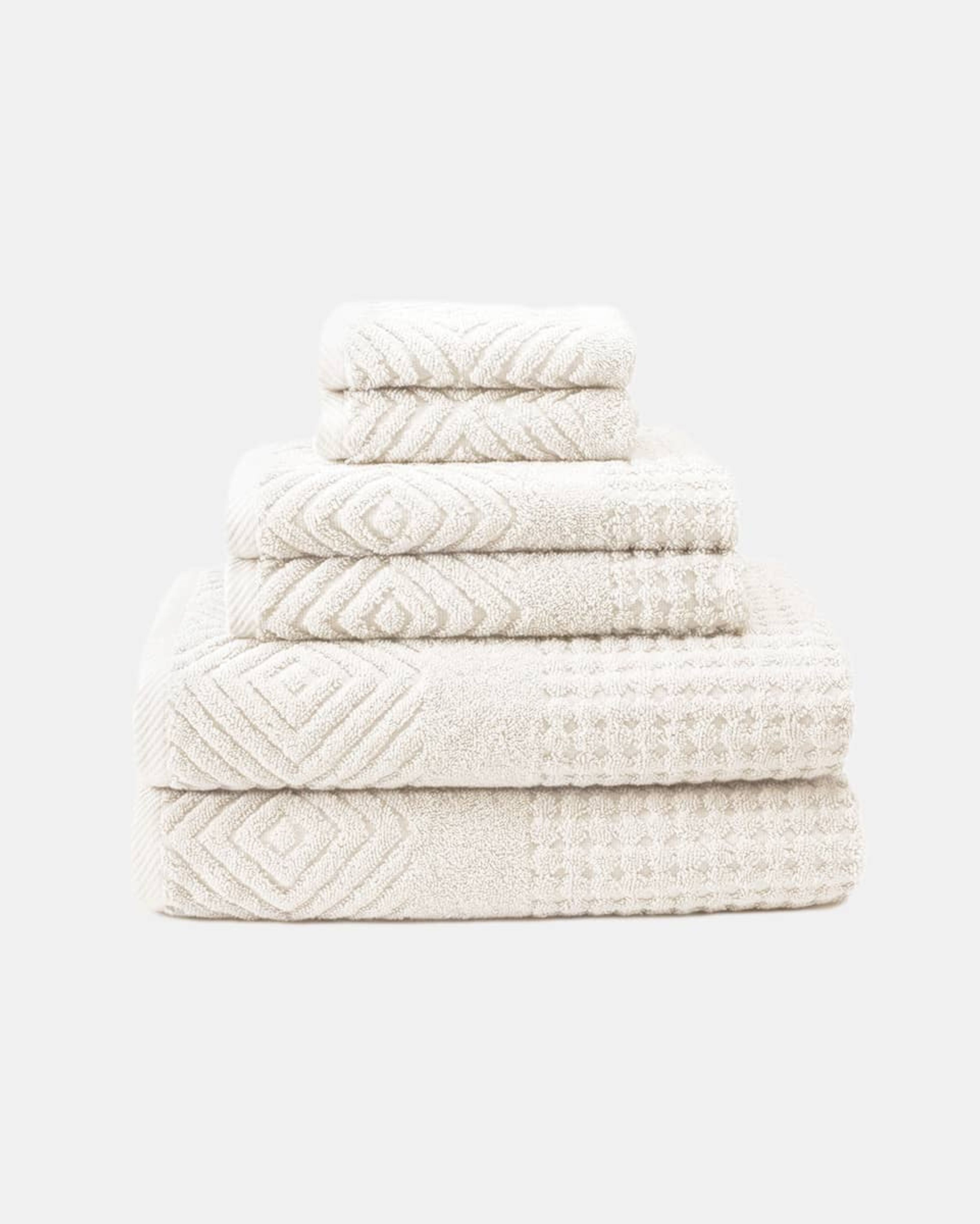 Texere 100% Organic Cotton Diamond Jacquard Towel Set - Cream