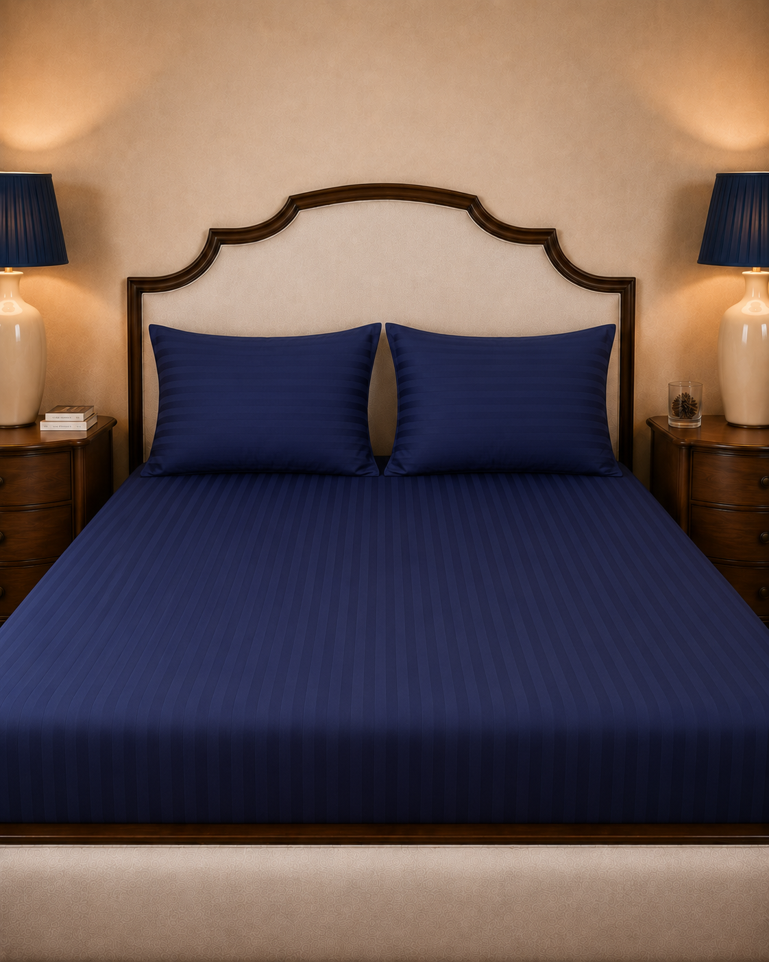 Luxury Reserve Cotton Bed Sheet Set T-500 Sateen Striped Collection | Navy Secondary image