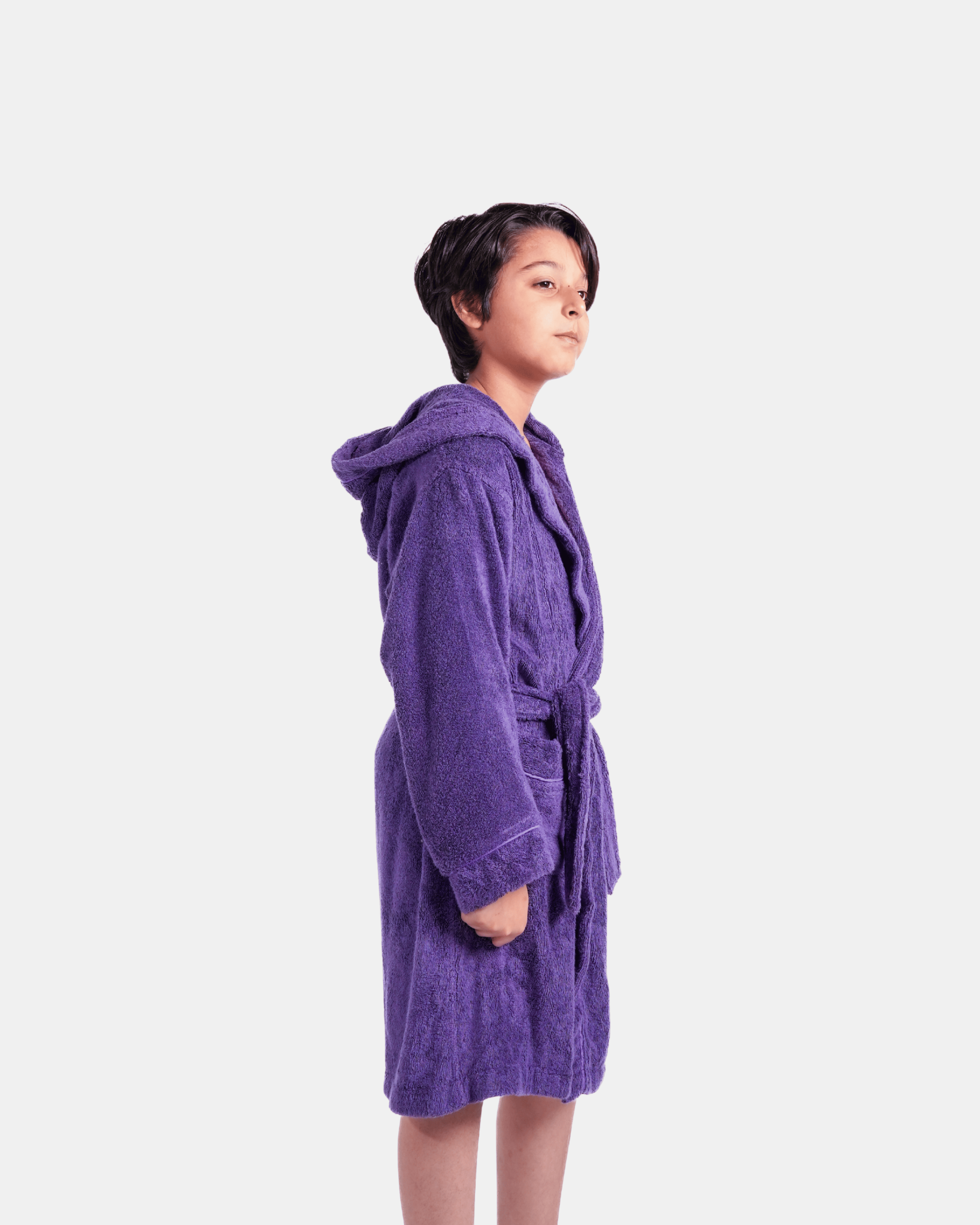 Premium Kid's Hooded Terry Cloth Bathrobe - Colour: Purple Bloom Secondary image