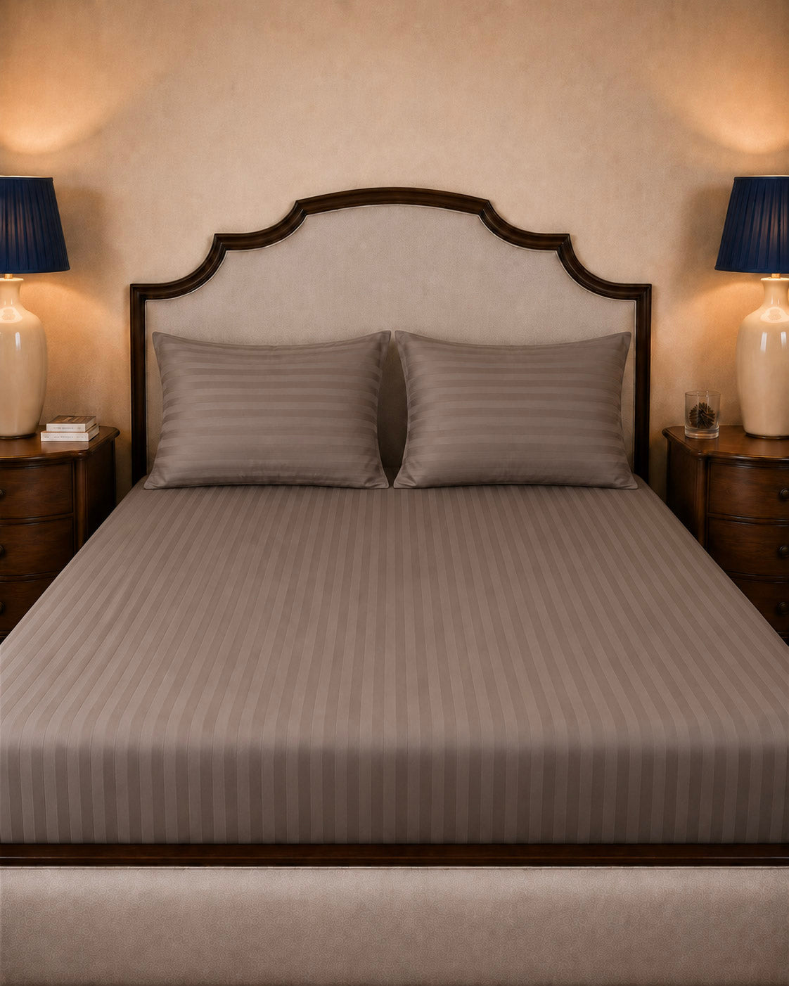 Luxury Reserve Cotton Bed Sheet Set T-500 Sateen Striped Collection | Taupe Secondary image