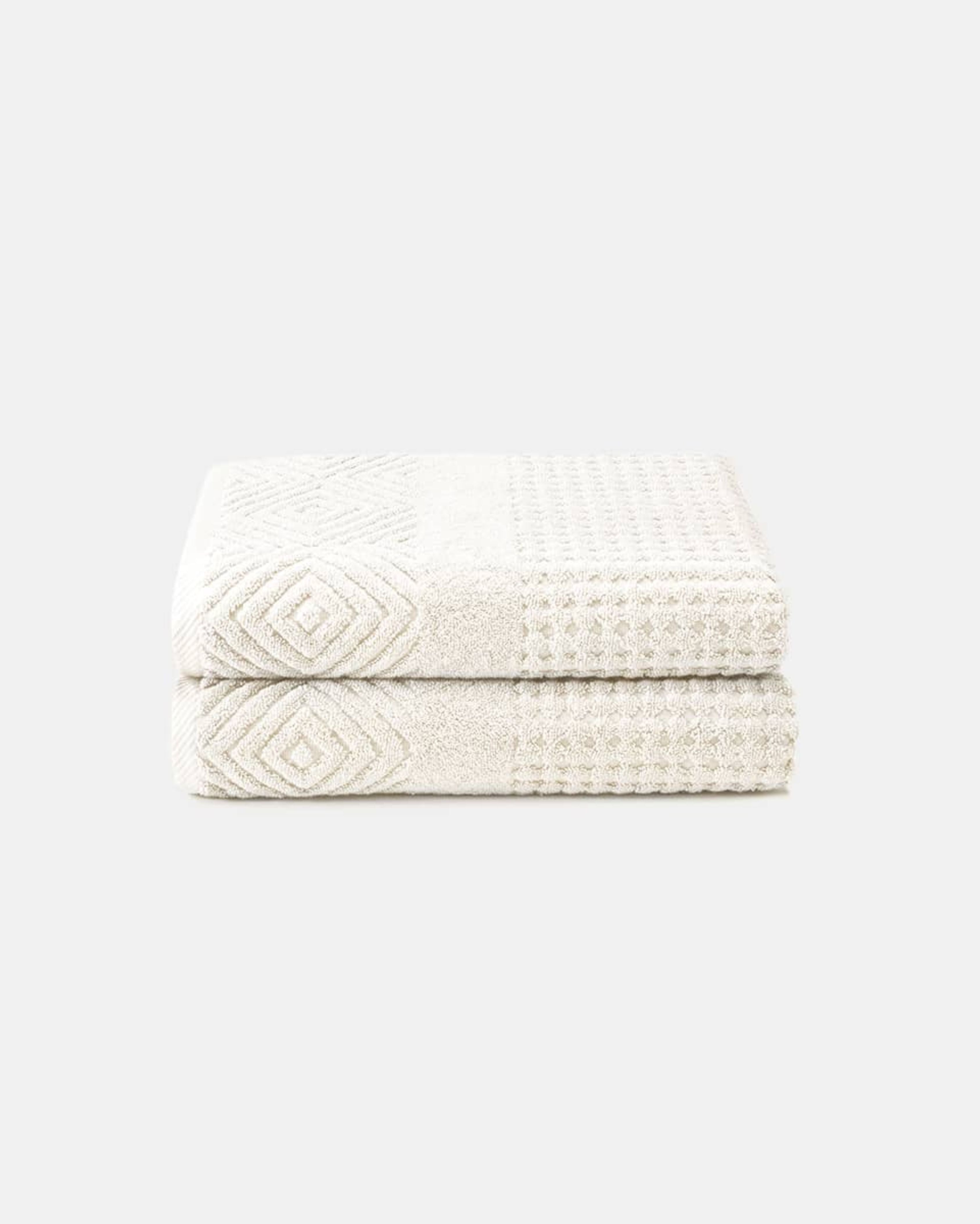 Texere 100% Organic Cotton Diamond Jacquard Towel Set - Oxford Tan