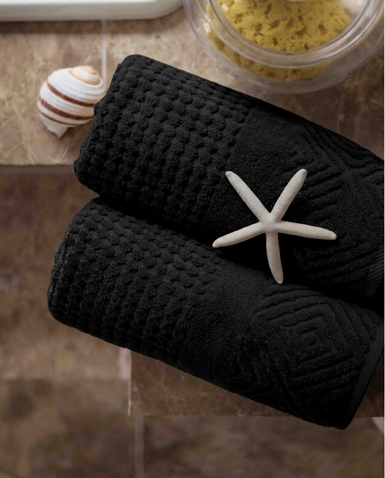 Texere 100% Organic Cotton Diamond Jacquard Towel Set - Black