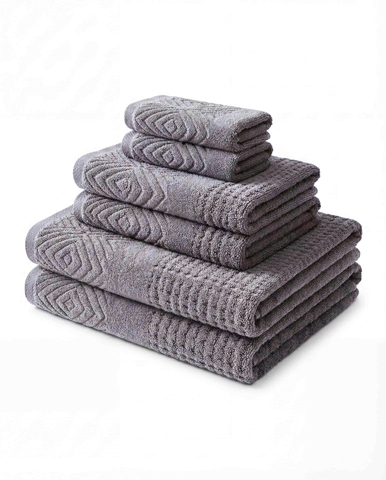 Texere 100% Organic Cotton Diamond Jacquard Towel Set - Cathedral Gray