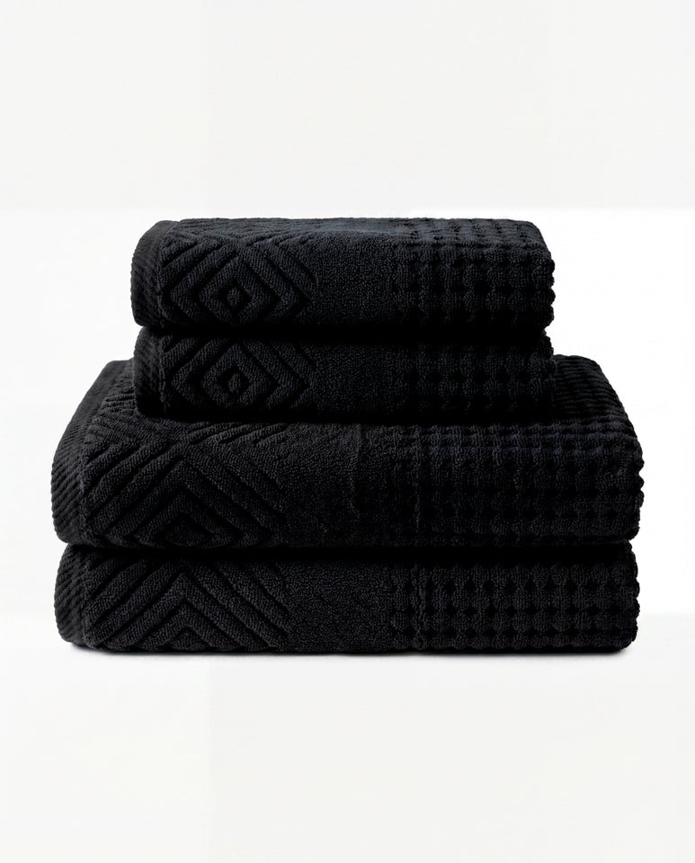 Texere 100% Organic Cotton Diamond Jacquard Towel Set - Black